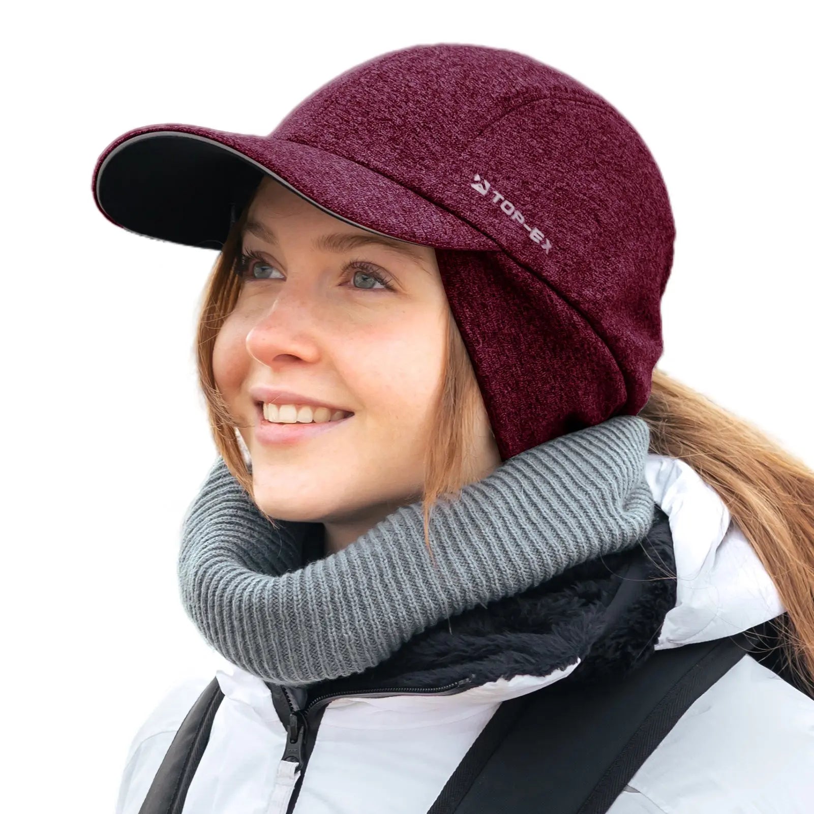 Water-Repellent Winter Ponytail Baseball Cap with Fleece Ear Flaps Women main image 2
