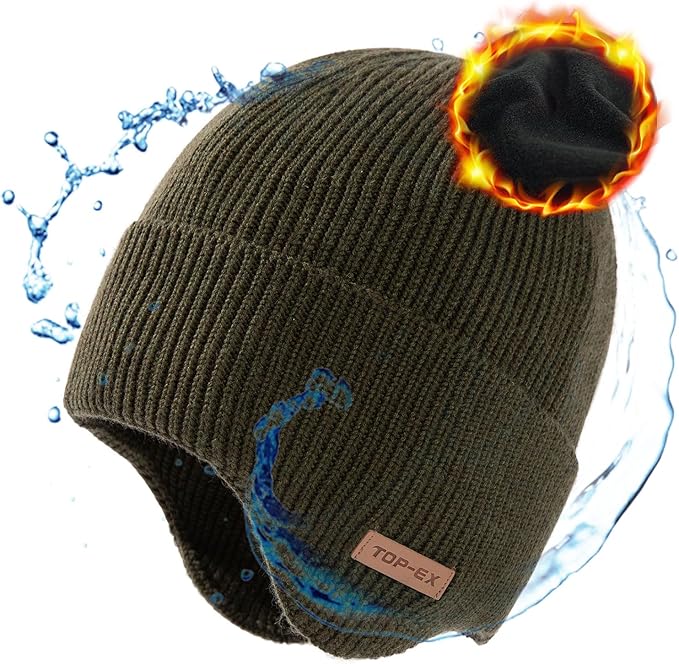 TOP-EX DryKnit™ Waterproof Fleece Lined XL XXL Ear Flap 50% Merino Woo