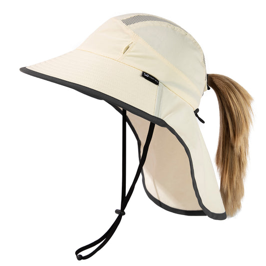 L/XL Ponytail Women Sun Hat with Neck Flap Sunglass Lock Wide Brim Sun Hats for Women Summer Fishing Waterproof Hats Packable