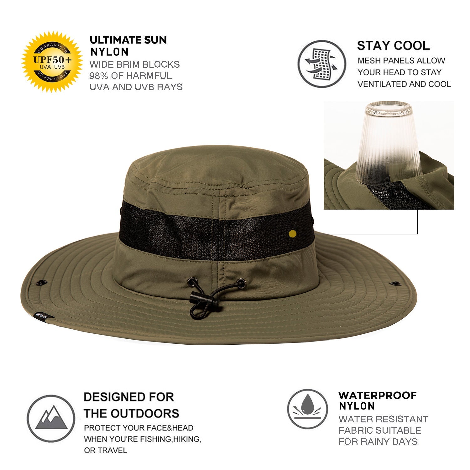 Sun Hat with Cooling Neck Flap Sunglass Lock M/L/XL/XXL TOP-EX