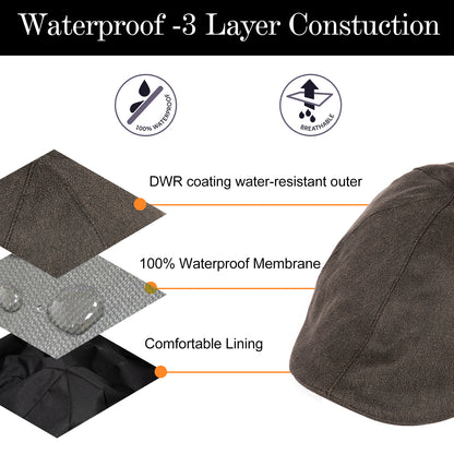 Faux Leather Waterproof Flat Cap with Cotton Lining