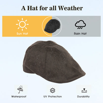 Faux Leather Waterproof Flat Cap with Cotton Lining