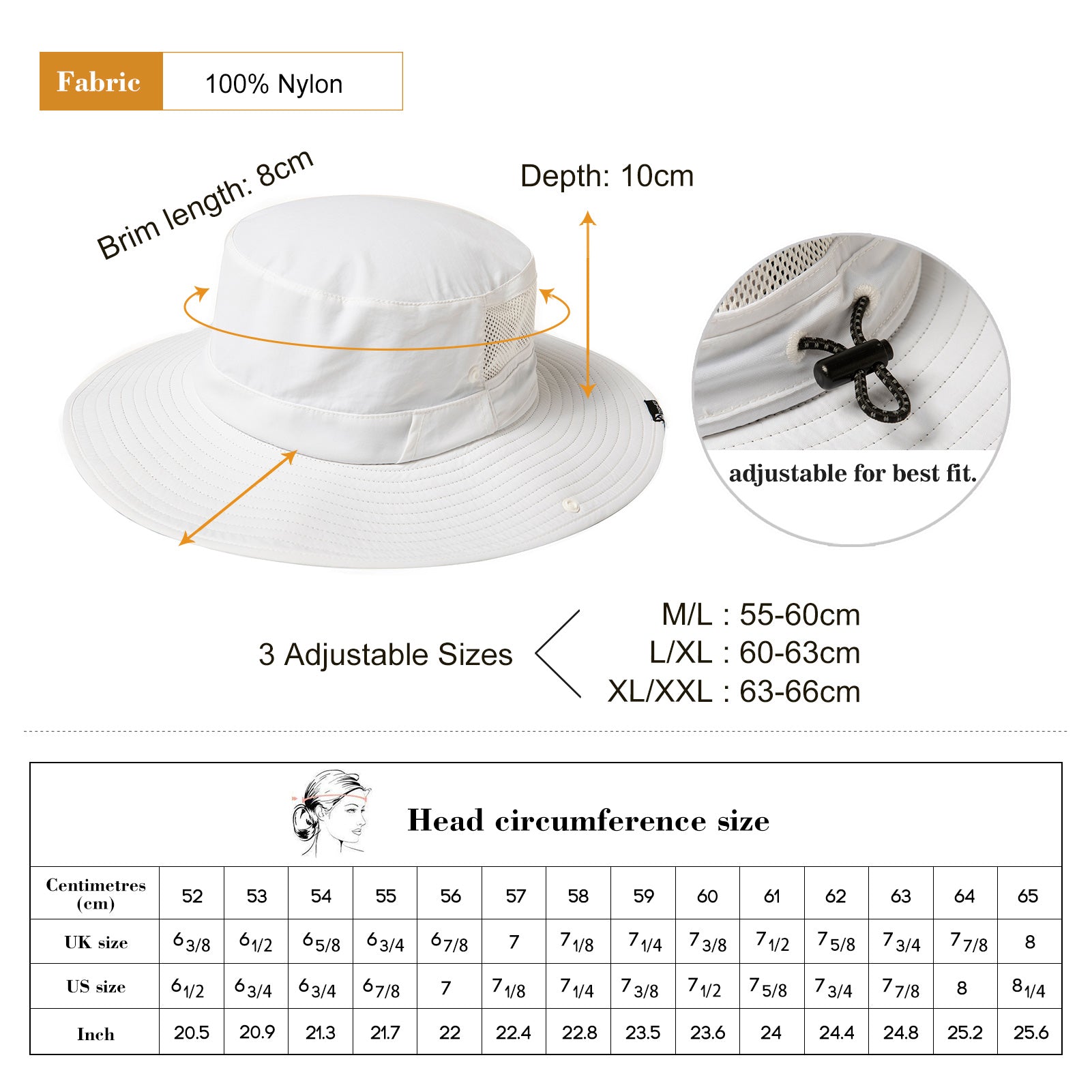 UV50+ & Waterproof Wide Brim Sun Hat M/L/XL/XXL TOP-EX