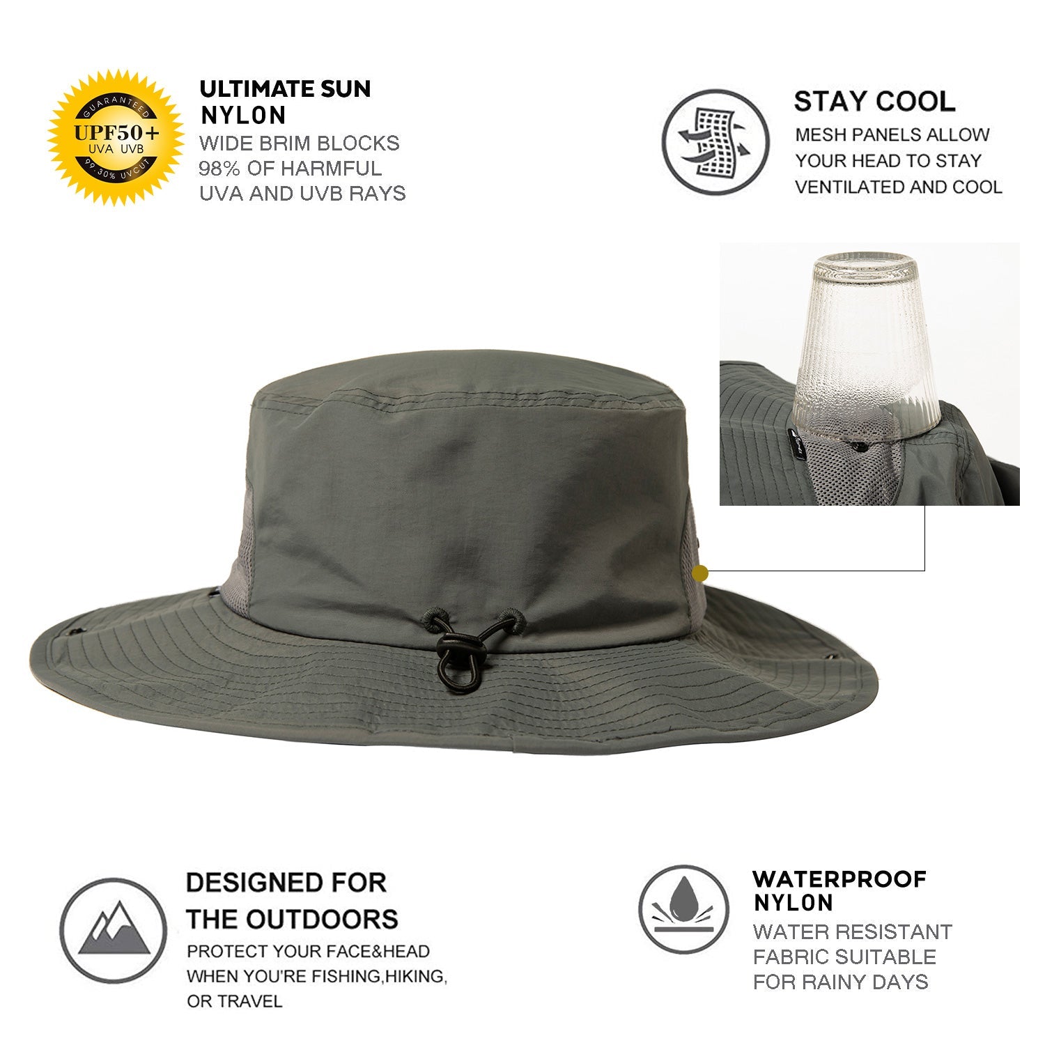 TOP-EX Oversized XL XXL Mens Golf Bucket Sun Hats Big Head Boonie Safari Wide Brim Waterproof UPF50+ Fishing TOP-EX