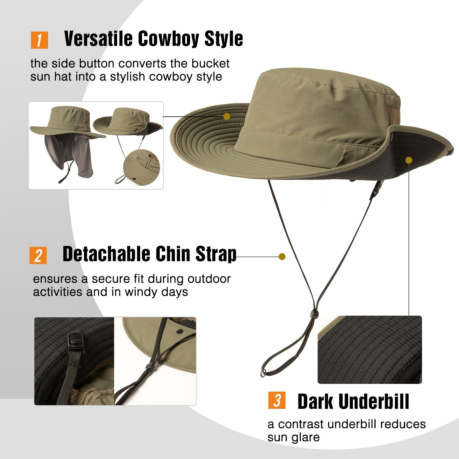 Sun Hat with Cooling Neck Flap Sunglass Lock M/L/XL/XXL TOP-EX