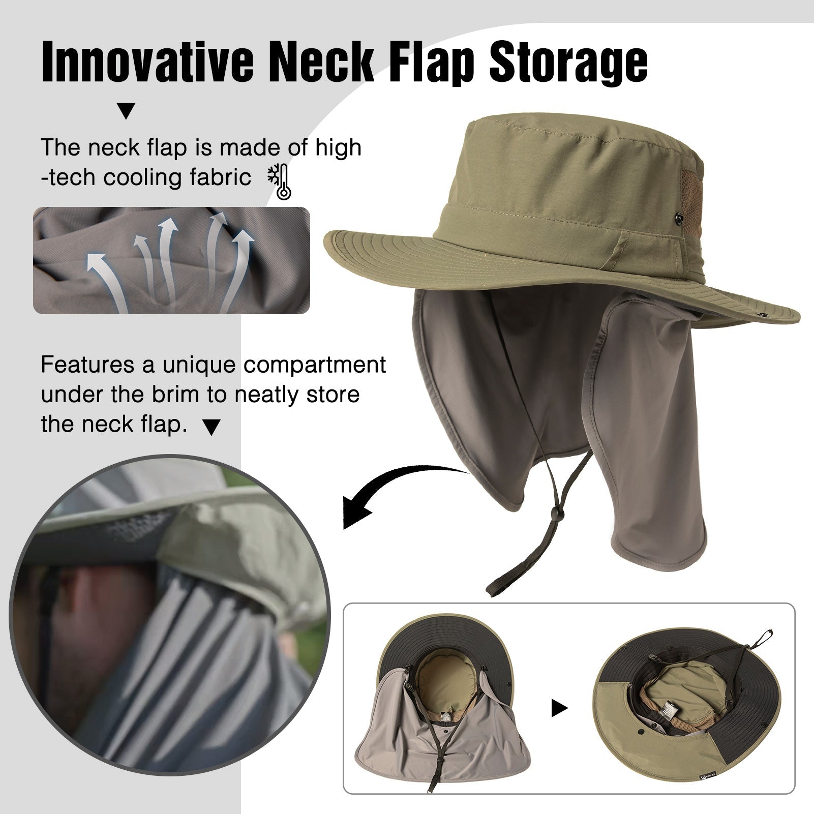 Sun Hat with Cooling Neck Flap Sunglass Lock M/L/XL/XXL TOP-EX