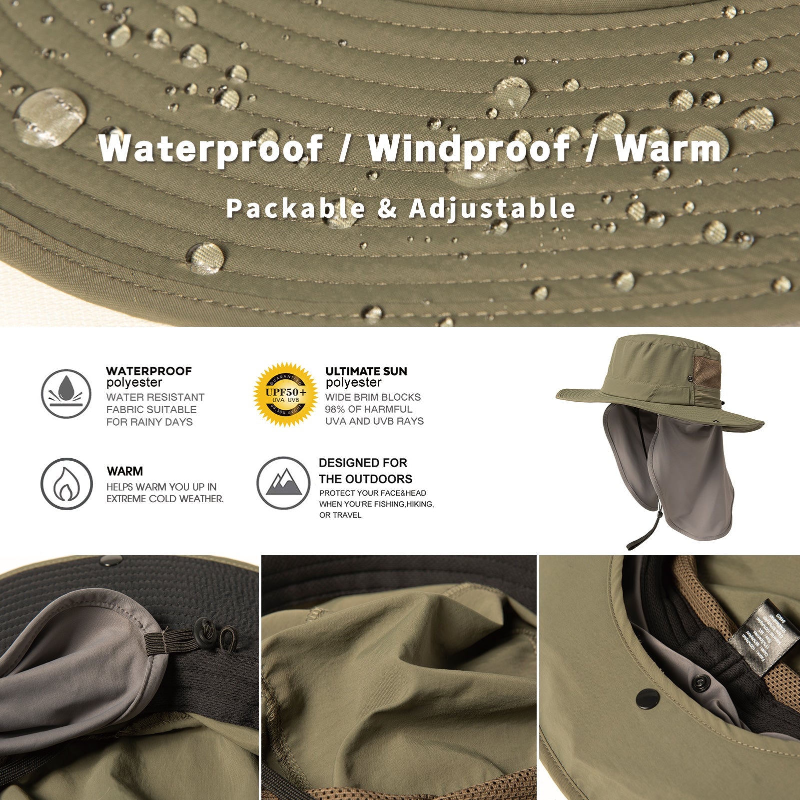 Sun Hat with Cooling Neck Flap Sunglass Lock M/L/XL/XXL TOP-EX