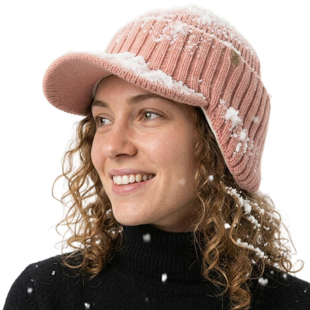 DryKnit™ Waterproof Merino Wool Beanie with Ear Flaps – Fleece Lined Winter Hat with Brim