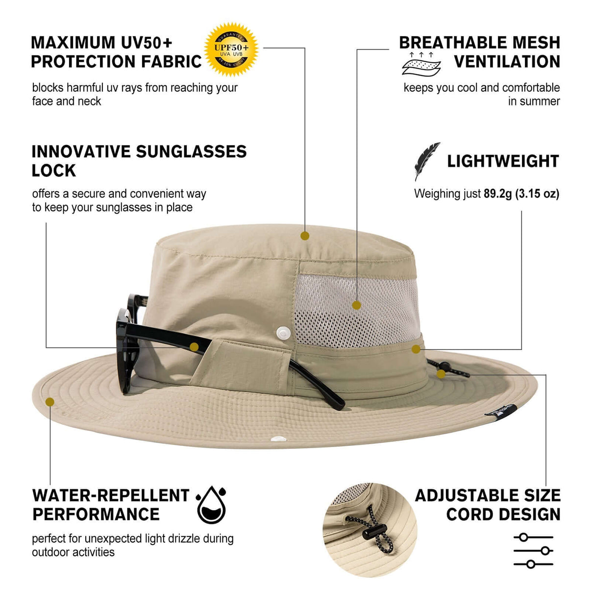 UV50+ & Waterproof Wide Brim Sun Hat M/L/XL/XXL TOP-EX