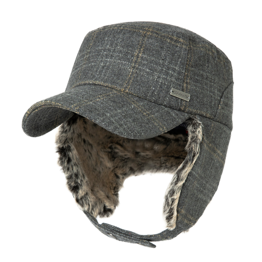 Oversized Trapper Hat with Faux Fur Earflaps & Quilted Lining