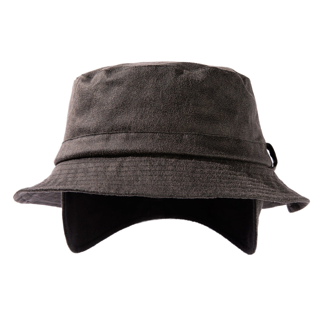 Waterproof Waxed Cotton Bucket Hat with Fleece-Lined Ear Flaps - Unisex Winter Hat (L/XL/XXL) TOP-EX