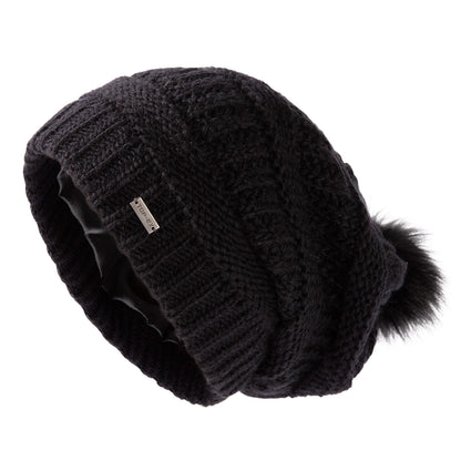 100% Merino Wool Slouchy Pom Beanie – Satin or Fleece Lined for Warmth & Comfort