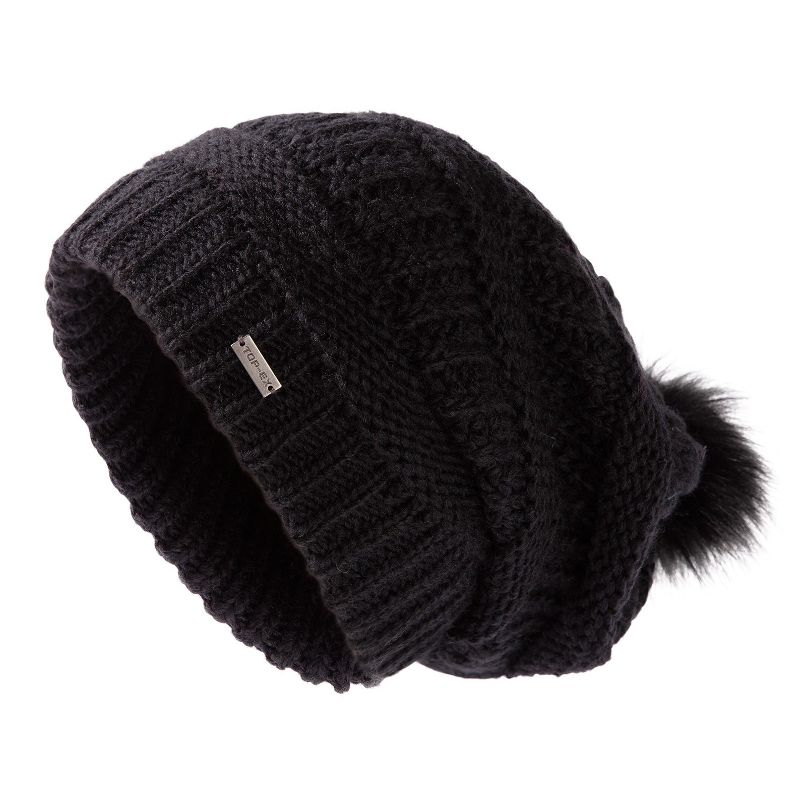 100% Merino Wool Slouchy Pom Beanies Fleece&Satin Lined