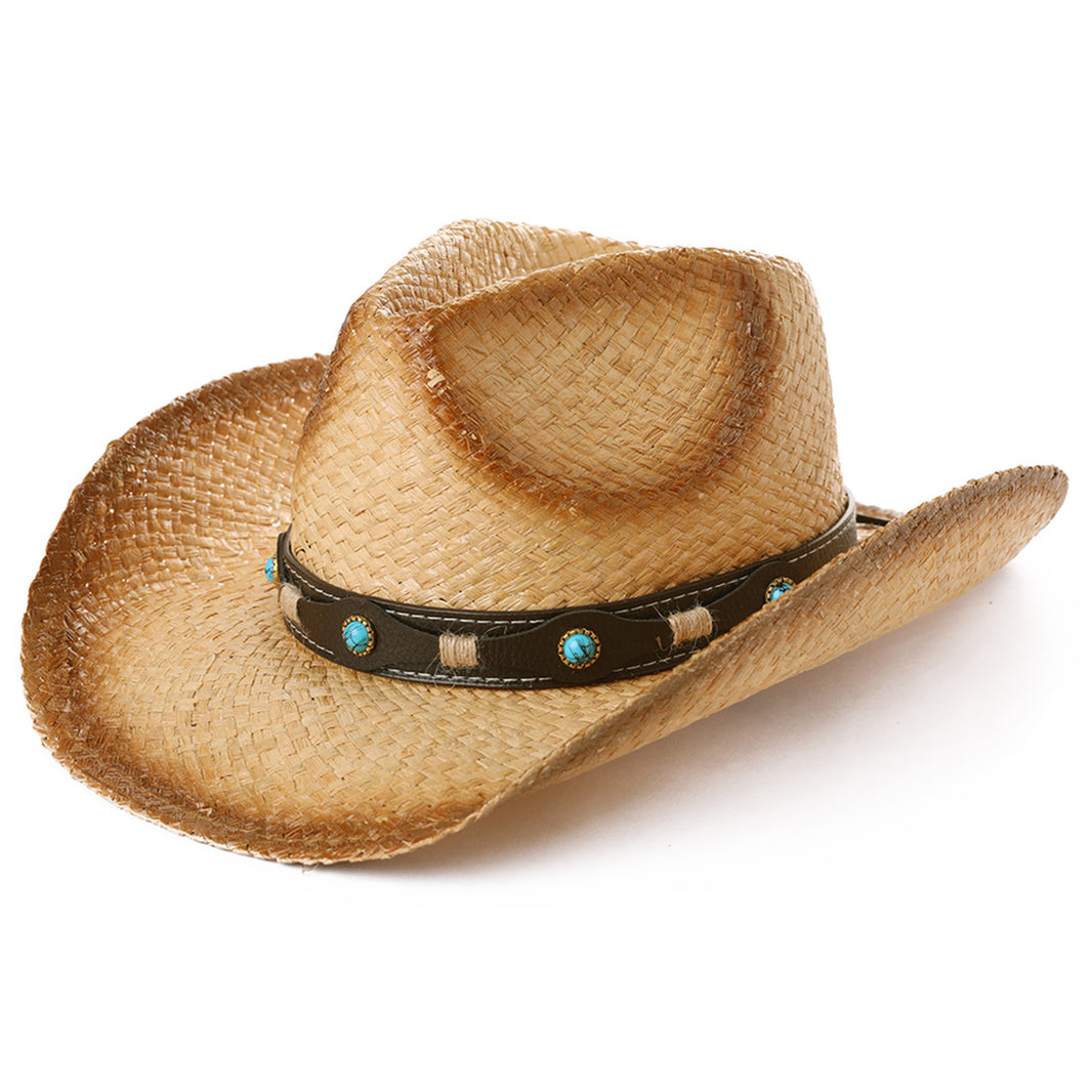 Raffia Straw Western Cowboy Hat with Chin Cord & Shapeable Brim