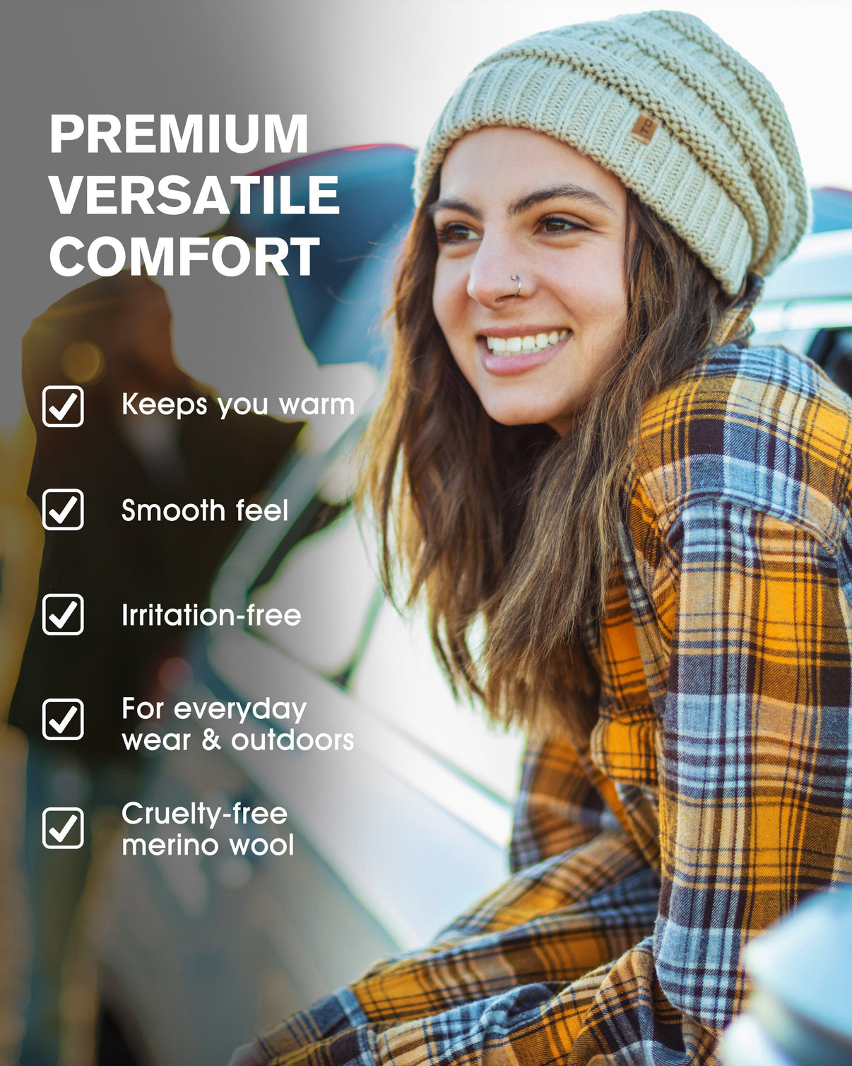 100% Merino Wool Slouchy Beanie for Women Fleece Lining TOP-EX