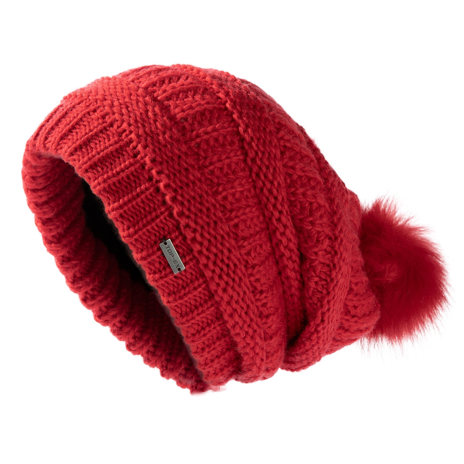 100% Merino Wool Slouchy Pom Beanies Fleece&Satin Lined TOP-EX