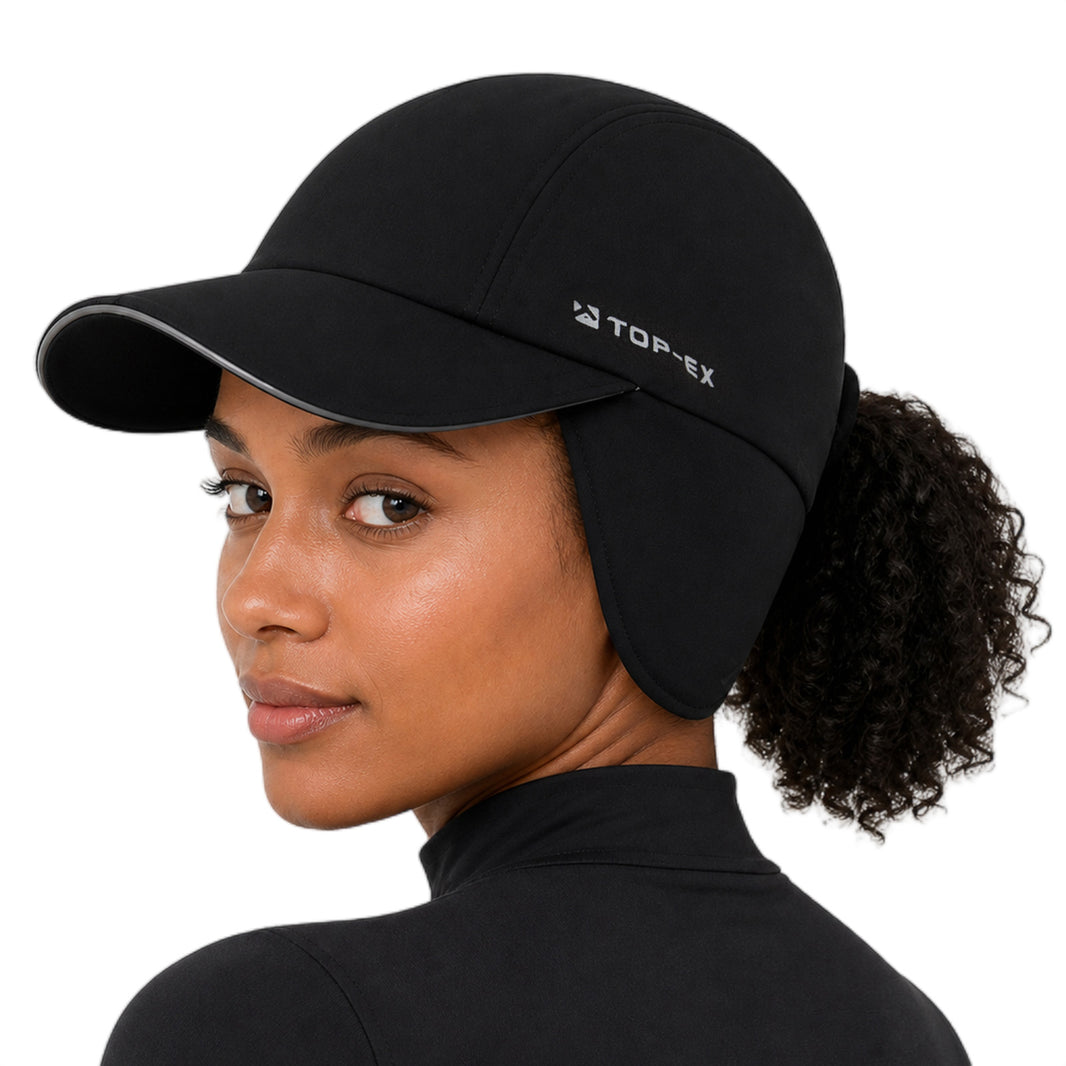 Water-Repellent Winter Baseball Cap with Ear Flap & Ponytail Hole