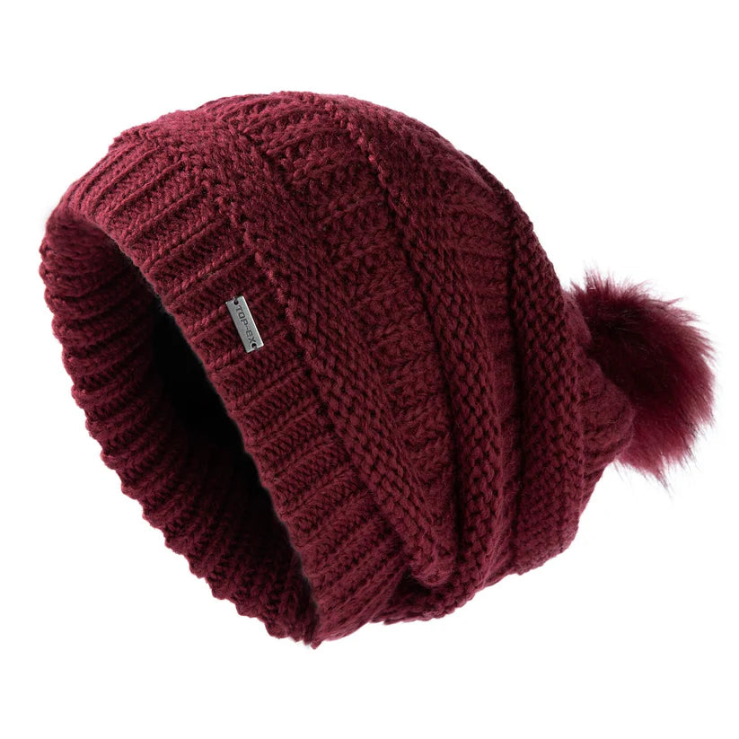 100% Merino Wool Slouchy Pom Beanie – Satin or Fleece Lined for Warmth & Comfort