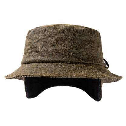 Waterproof Waxed Cotton Bucket Hat with Fleece-Lined Ear Flaps - Unisex Winter Hat (L/XL/XXL) TOP-EX