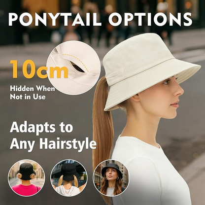 Ponytail Packable Bucket Hats