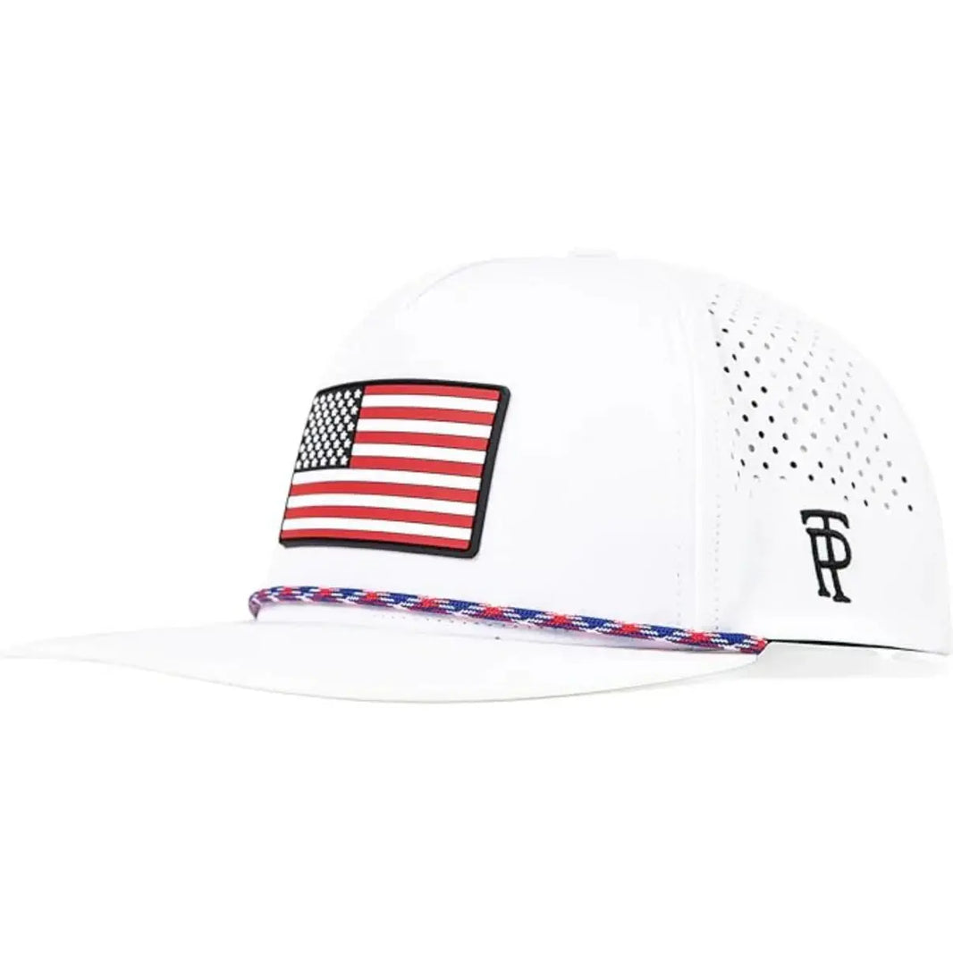 White Red Flag Flat Bill Golf Cap UVCoolix™ Snapback TOP-EX