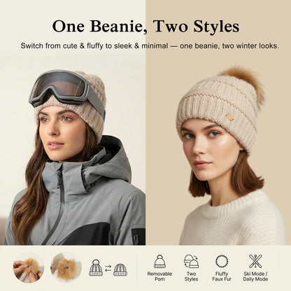 ChicPony Merino Wool Fleece-Lined Beanie with Ponytail Hole