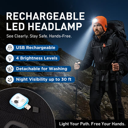 Fleece Lined LED Bluetooth Beanie with Ear Flaps, USB Rechargeable Winter Hat