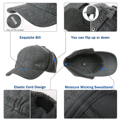 TOP-EX Unisex Wool Fleece Baseball Cap Earflap Hat Cold Weather Hat