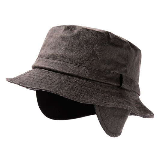 Waterproof Waxed Cotton Bucket Hat with Fleece-Lined Ear Flaps - Unisex Winter Hat (L/XL/XXL) TOP-EX