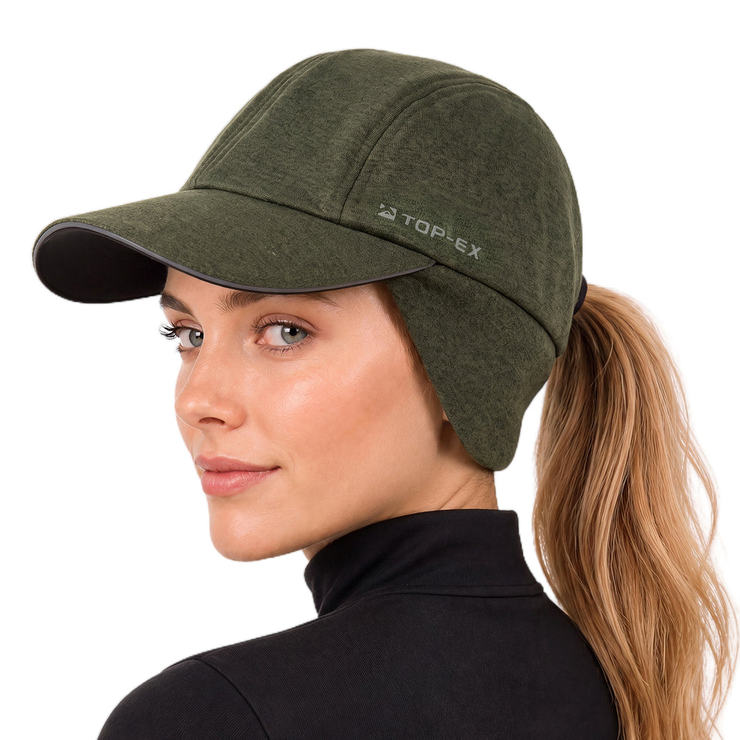 Water-Repellent Winter Baseball Cap with Ear Flap & Ponytail Hole