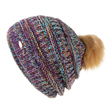 ChicPony Merino Wool Fleece-Lined Beanie with Ponytail Hole