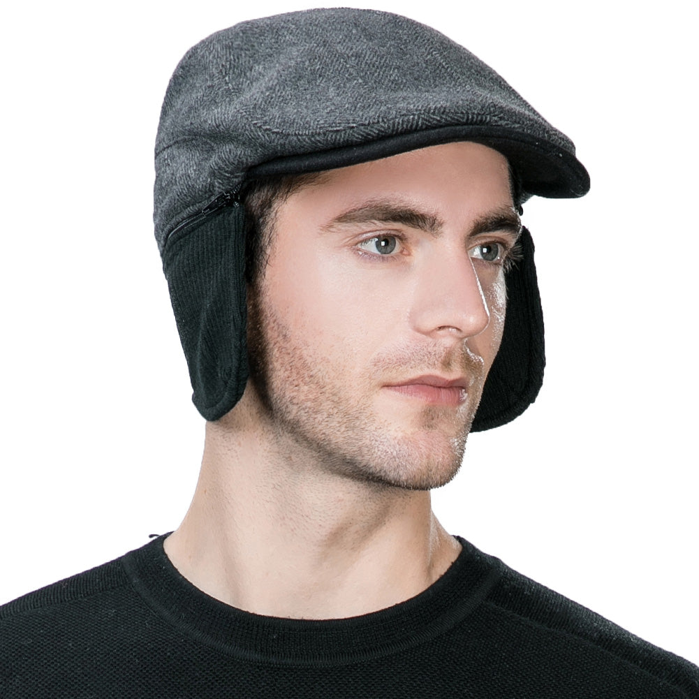 TOP-EX Mens Wool Winter Hat with Ear Flaps Hats Hunting Wool Newsboy Cap