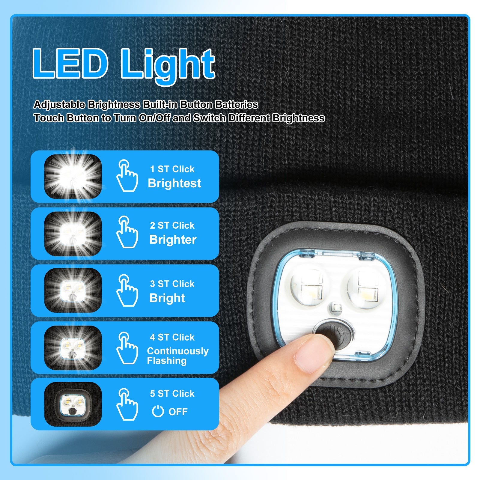 Led Light Beanies Rechargeable M/L/XL TOP-EX