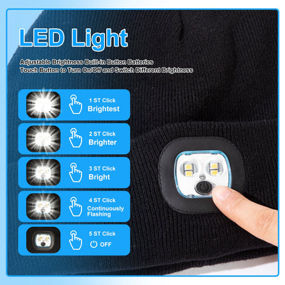 TOP-EX L/XL/XXL Waterproof 50% Merino Wool LED Rechargeable Beanies TOP-EX