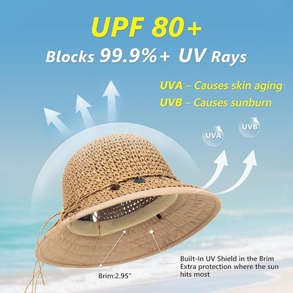 UVCoolix™ ChicPony Cooling UPF80+ Wide Brim Straw Sun Hat