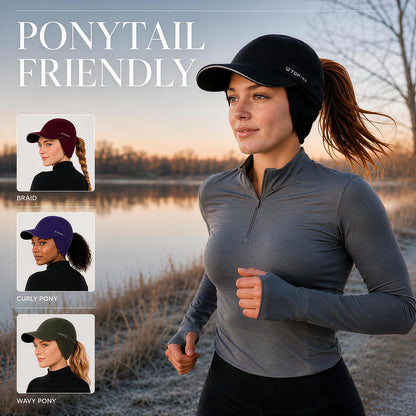 Water-Repellent Winter Baseball Cap with Ear Flap & Ponytail Hole