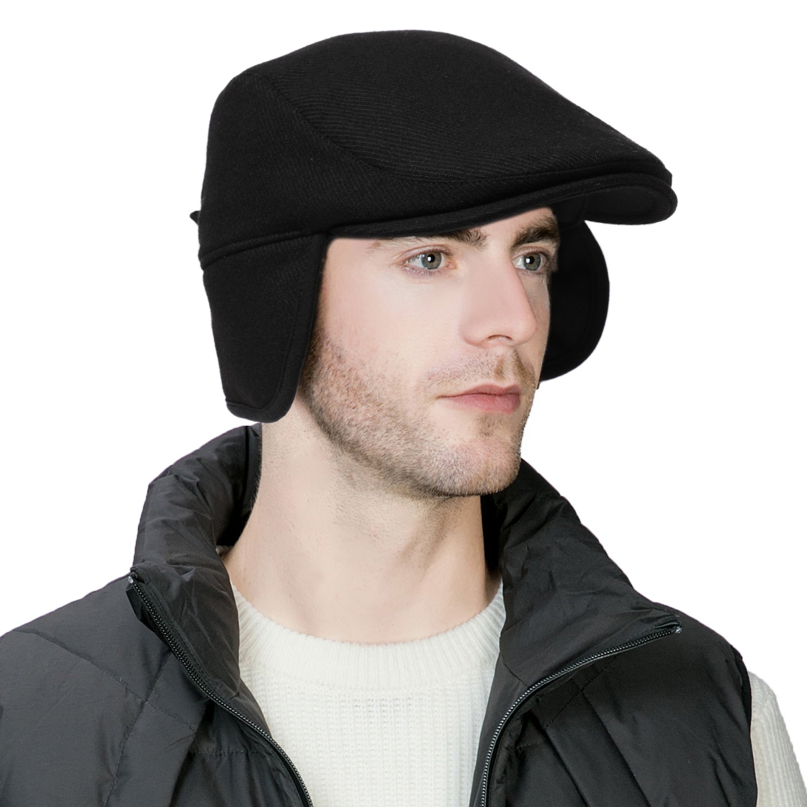 TOP-EX Winter Woolen Duckbill Hat Men's Earflap Caps Newsboy Hat Driving  Cold Weather Hat