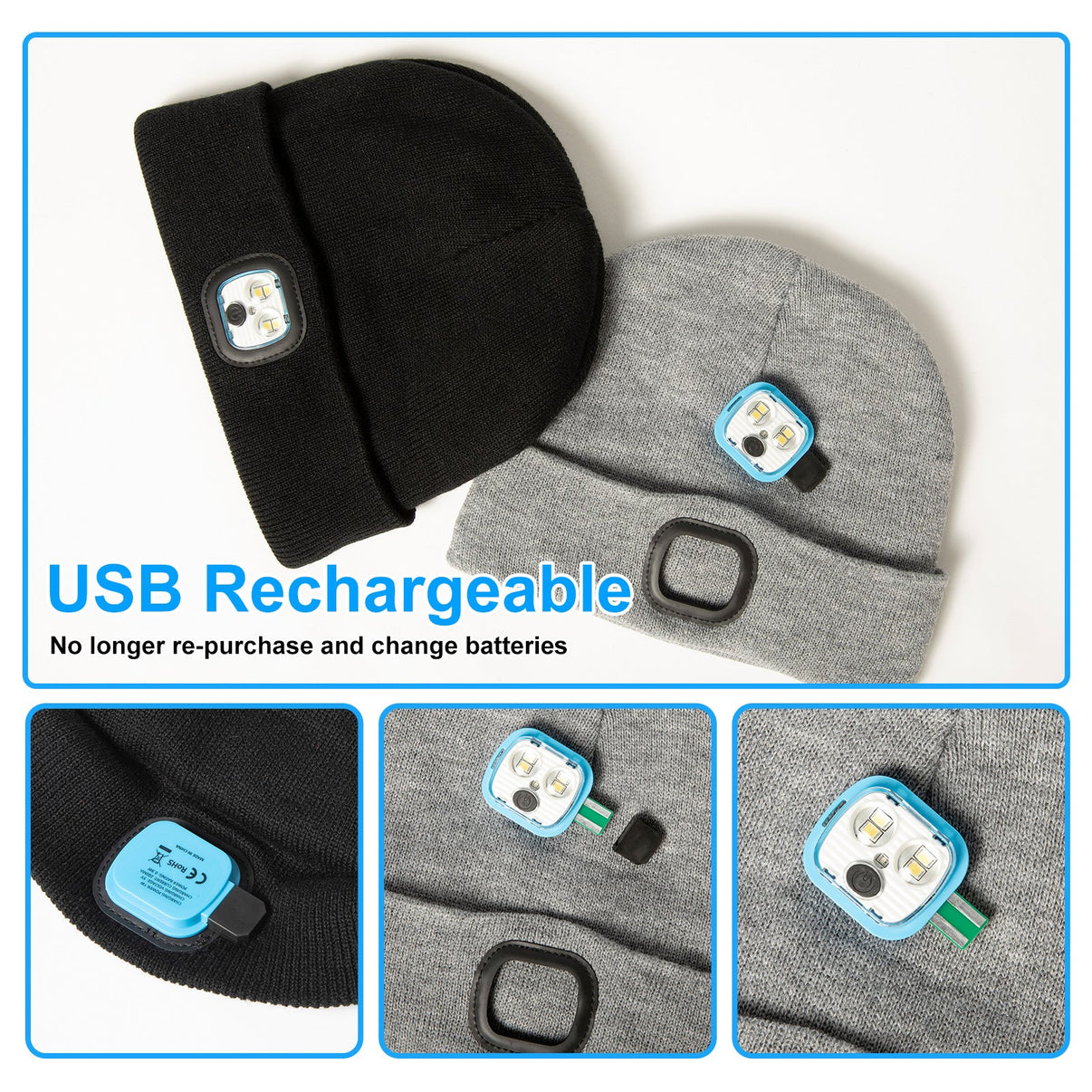 Led Light Beanies Rechargeable M/L/XL TOP-EX