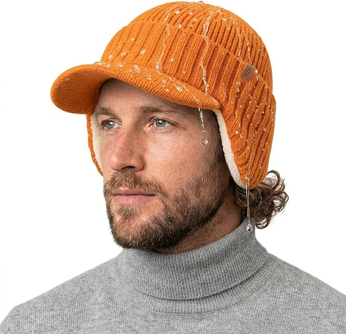 DryKnit™ Waterproof Merino Wool Beanie with Ear Flaps – Fleece Lined Winter Hat with Brim