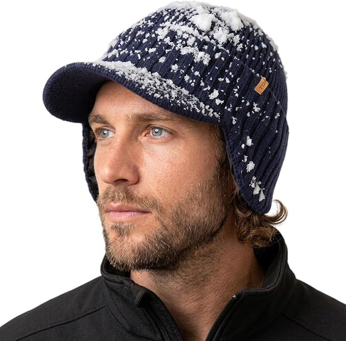 DryKnit™ Waterproof Merino Wool Beanie with Ear Flaps – Fleece Lined Winter Hat with Brim