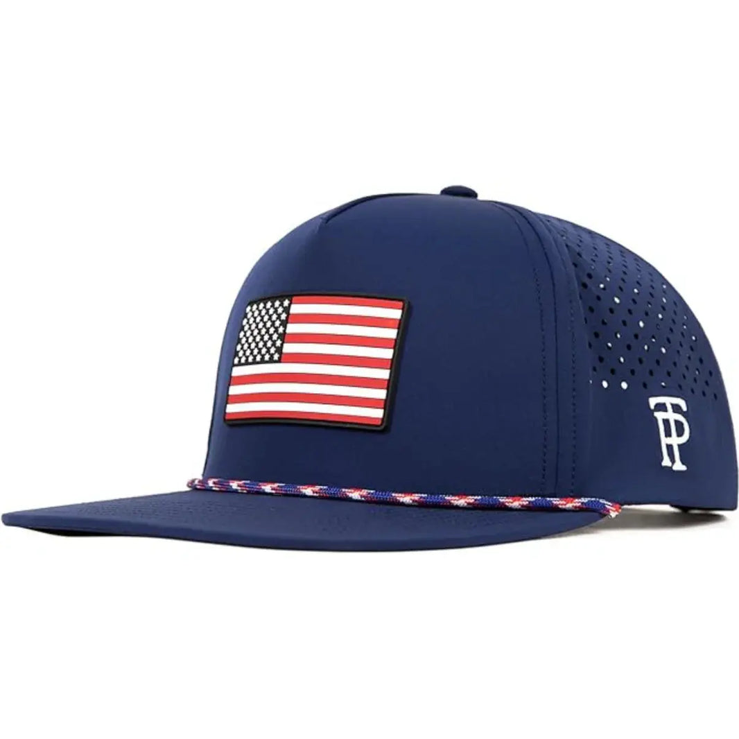 Navy American Flag Flat Bill Golf Cap UVCoolix™ Snapback TOP-EX