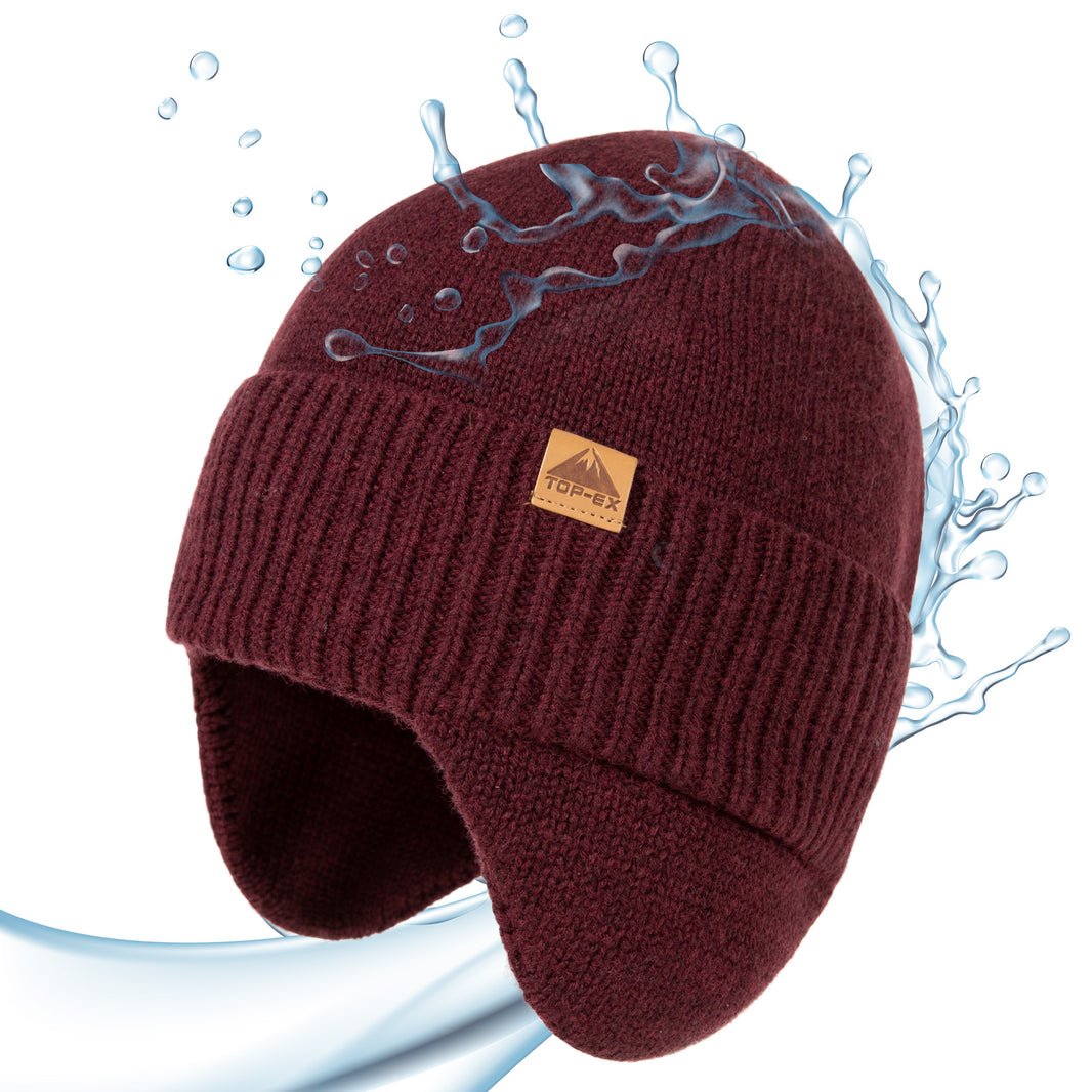 DryKnit™ x Polartec® Waterproof Merino Wool Beanie with Ear Flaps – Fleece Lined Winter Hat