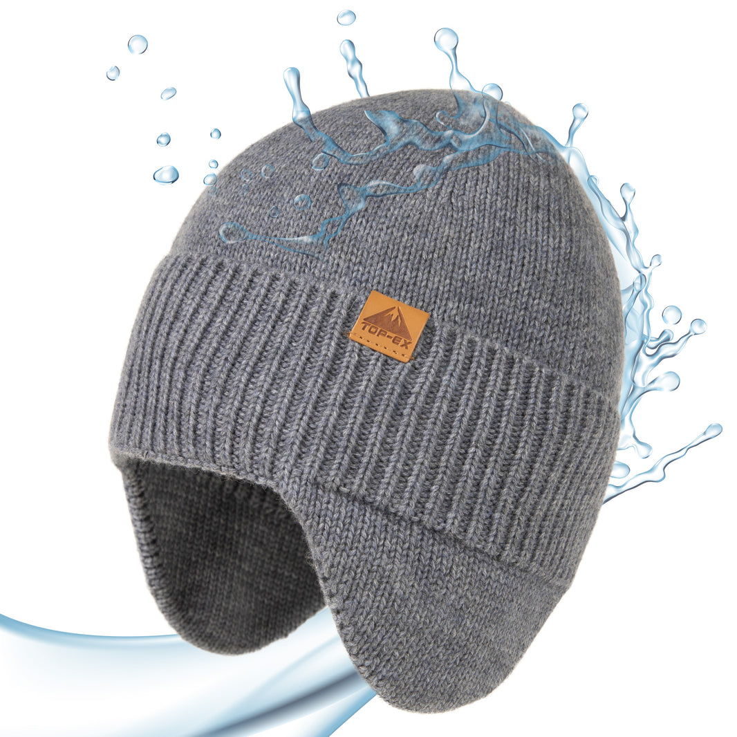 DryKnit™ x Polartec® Waterproof Merino Wool Beanie with Ear Flaps – Fleece Lined Winter Hat