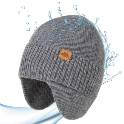 DryKnit™ x Polartec® Waterproof Merino Wool Beanie with Ear Flaps – Fleece Lined Winter Hat