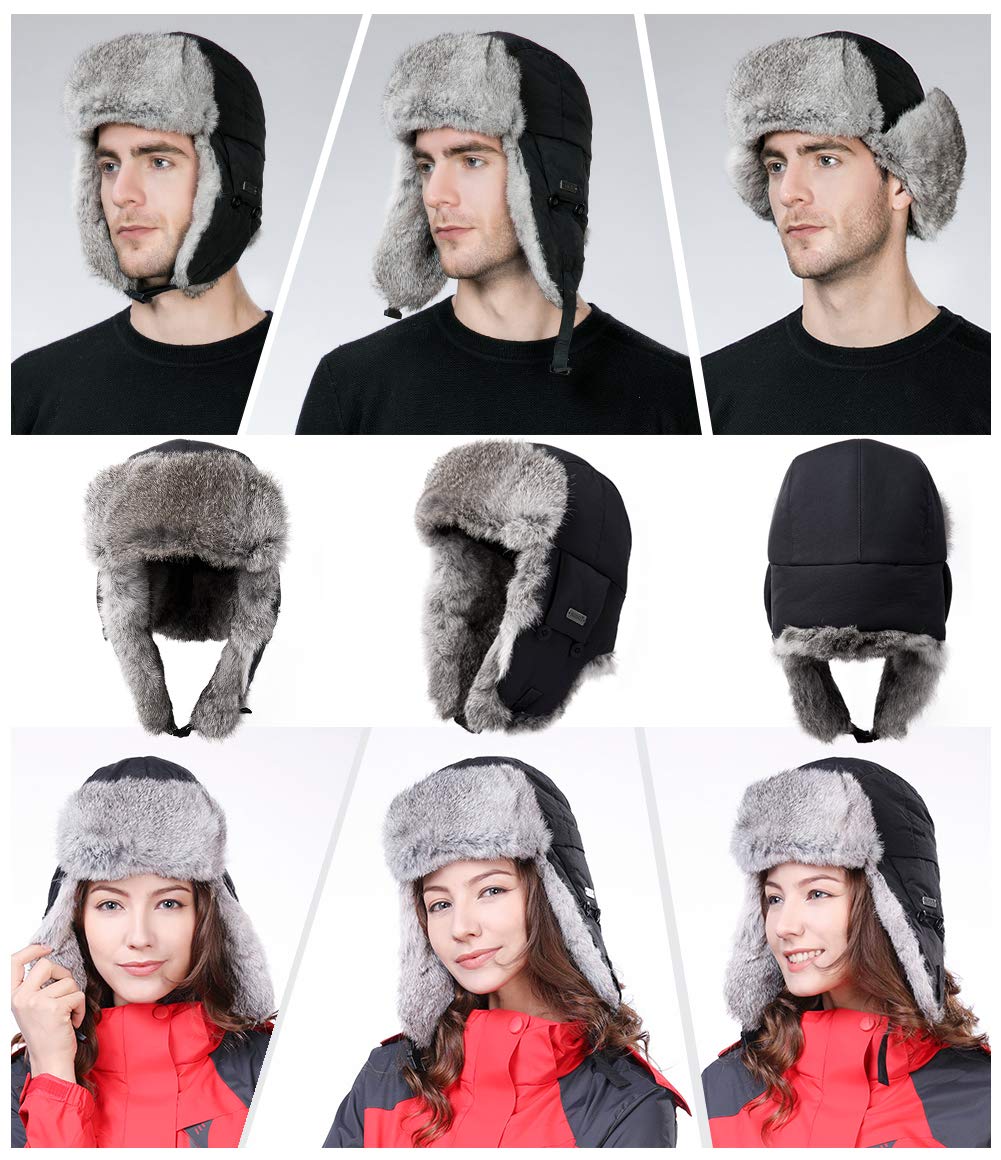 100% Rabbit Fur Russian Ushanka Earflap Trapper Hat M/L/XL/XXL/3XL TOP-EX