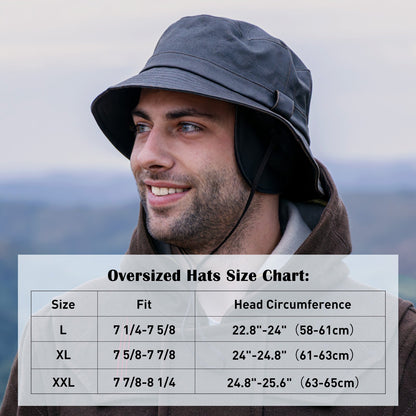 Waterproof Waxed Cotton Bucket Hat with Fleece-Lined Ear Flaps - Unisex Winter Hat (L/XL/XXL) TOP-EX