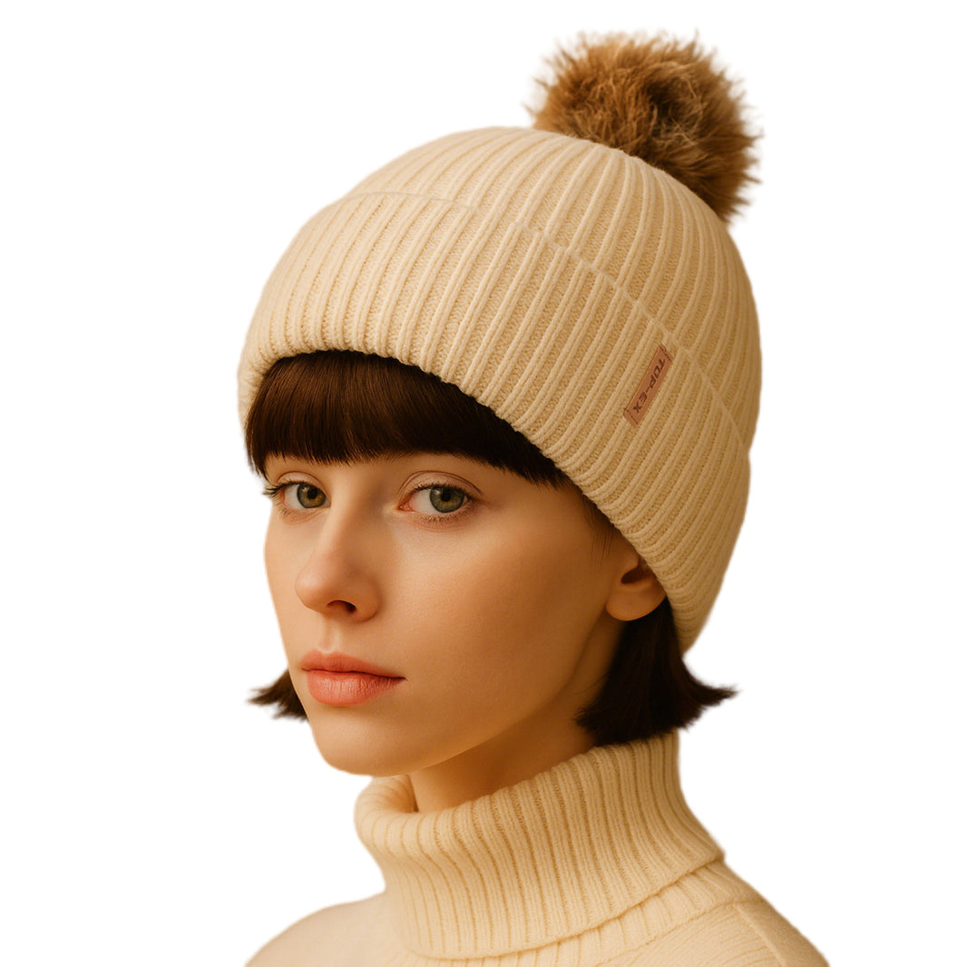 DryKnit™ Waterproof Pom Beanie – Fleece Lined Winter Hat