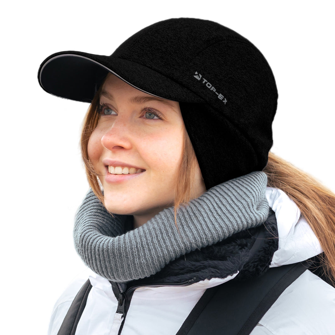 Water-Repellent Winter Baseball Cap with Ear Flap & Ponytail Hole