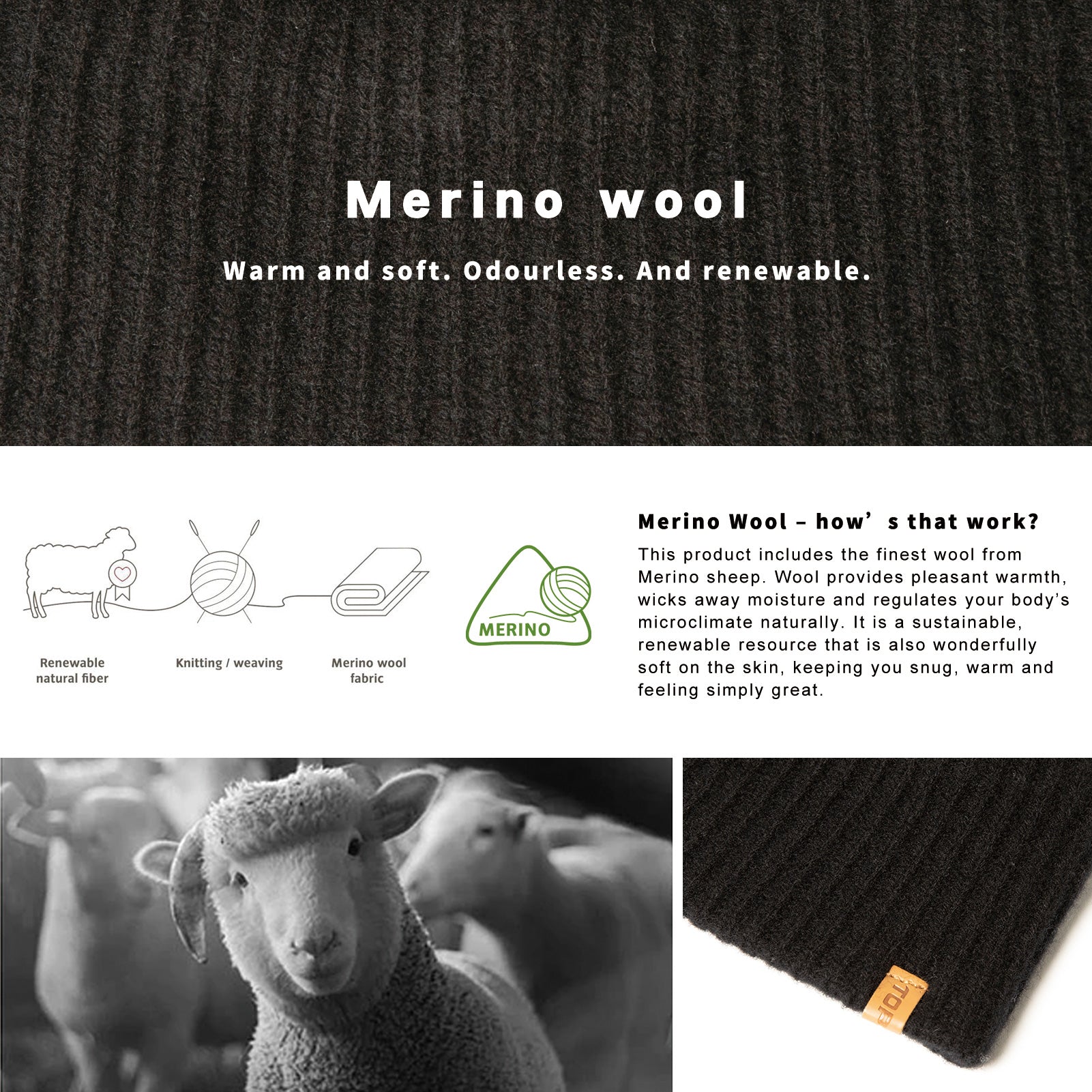 TOP-EX L/XL/XXL 100% Merino Wool Beanie Fleece Lined Cuffed Watch Fish