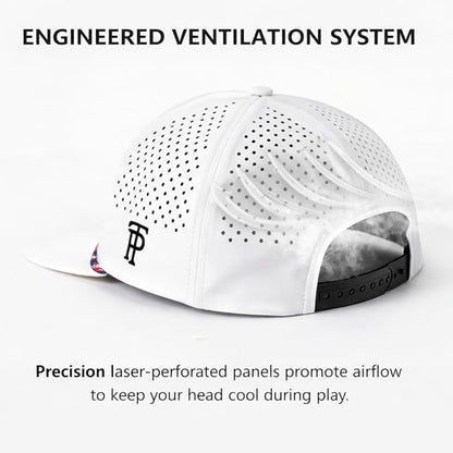 White Red Flag Flat Bill Golf Cap UVCoolix™ Snapback